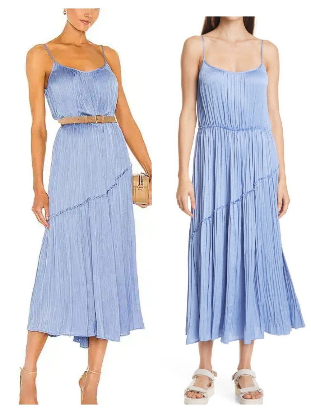 Vince tiered asymmetric Midi dress in blue Pale Fountain Size Small